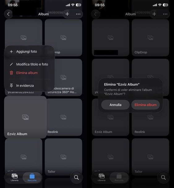 Cancellare album app Foto Apple