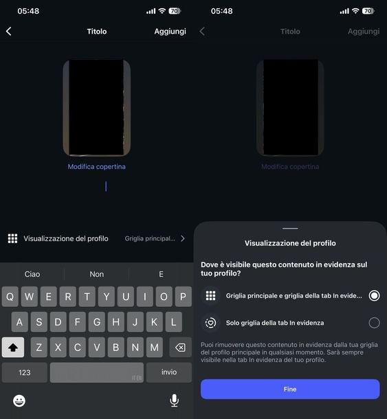 Storie in evidenza Instagram senza nome iOS