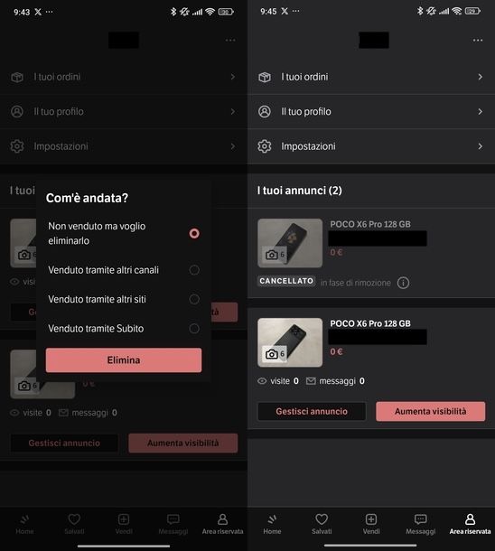 Eliminare annuncio Subito.it Android