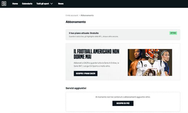 schermata abbonamento DAN gratis