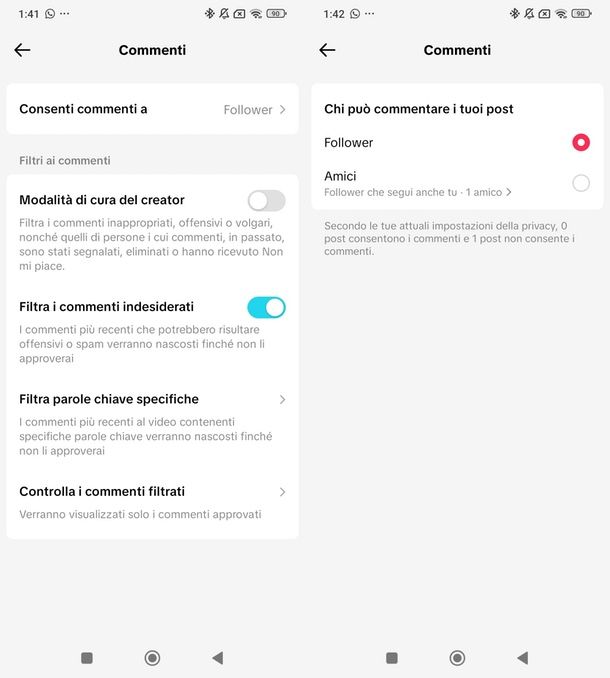 impostazioni privacy commenti TikTok