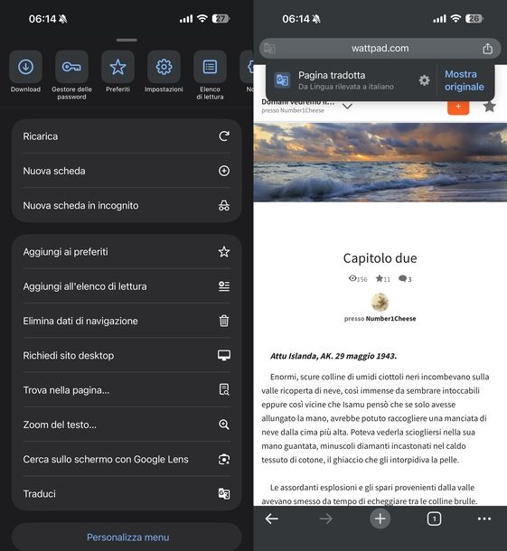 Tradurre storie su wattpad Google Chrome iOS