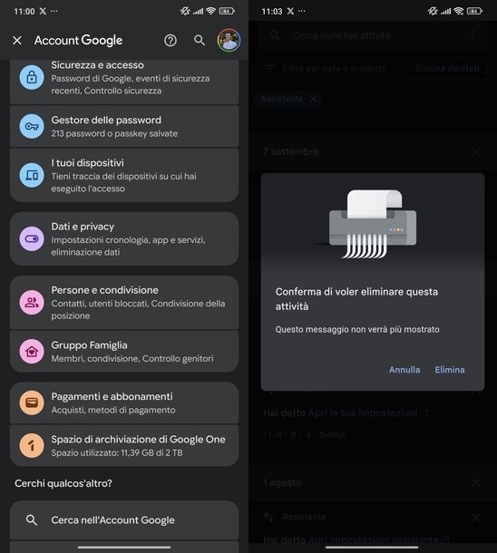 Eliminare attività voce Android
