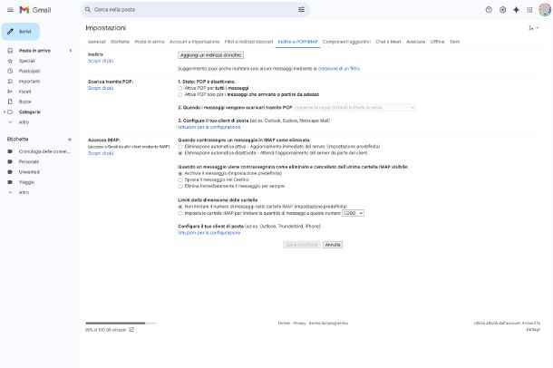 Attivare IMAP nel servizio email utilizzato