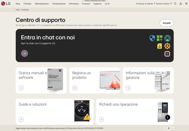 Centro supporto sito LG