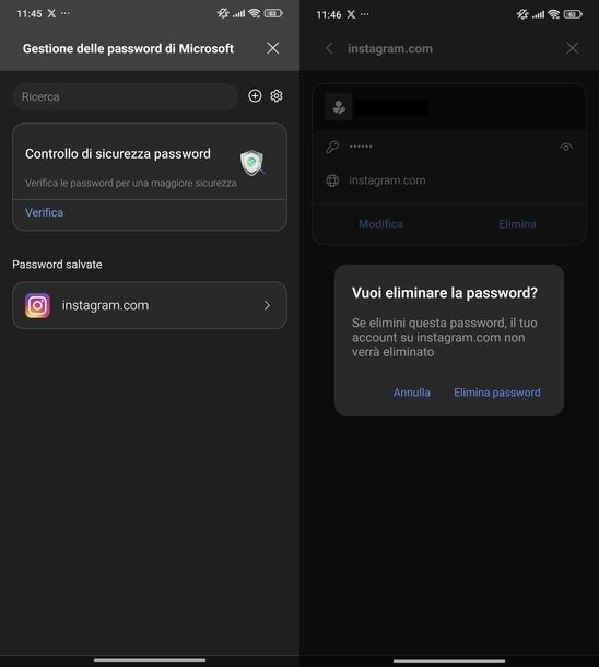 Cancellare dati accesso Instagram Microsoft Edge Android