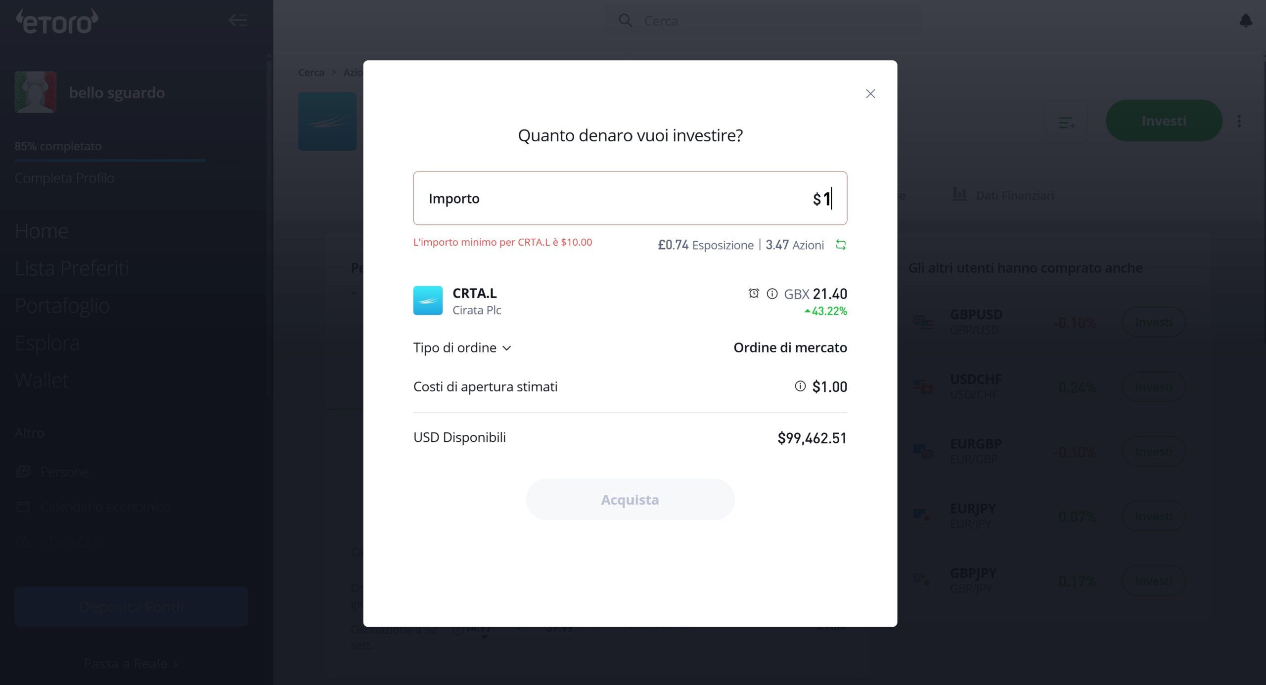 etoro azioni comprare