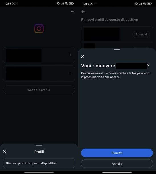 Eliminare dati accesso Instagram Android