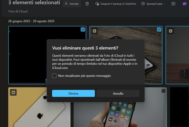 Cancellare album PC Windows