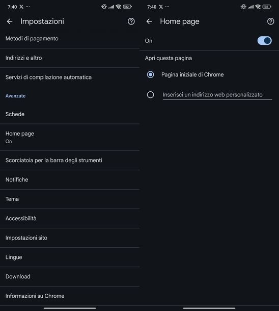 Modificare pagina iniziale Google Chrome Android