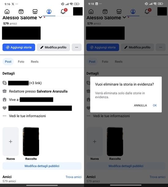 Togliere foto in evidenza Facebook Android