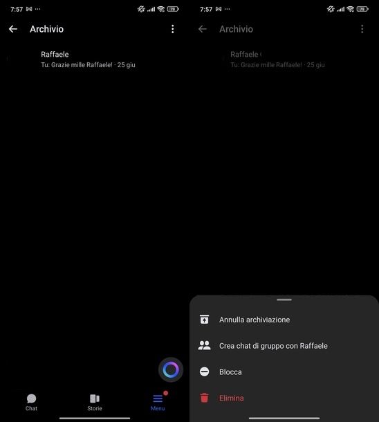 Annullare messaggi archiviati Facebook Android