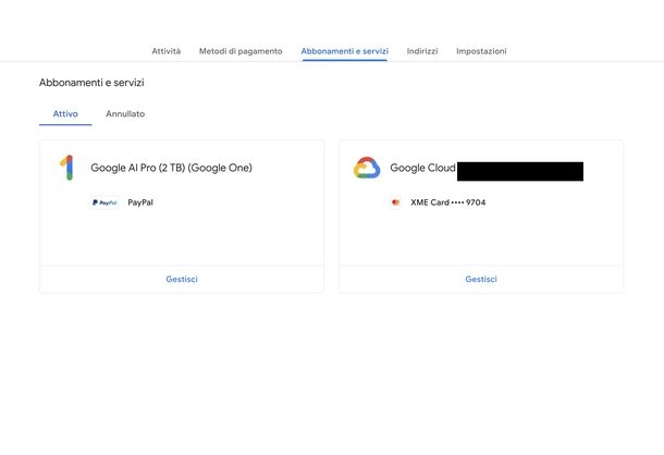 Vedere abbonamenti attivi Google Web