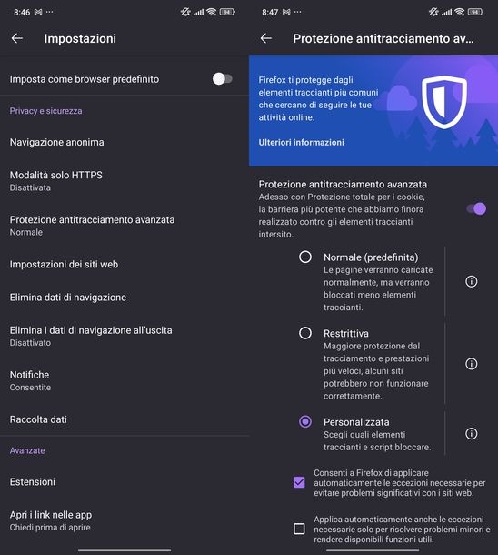 Bloccare cookie Mozilla Firefox Android