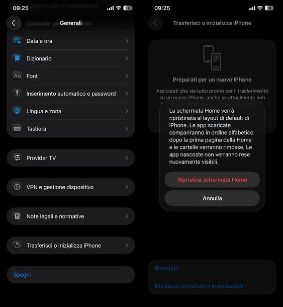 Ripristino layout schermata Home iPhone