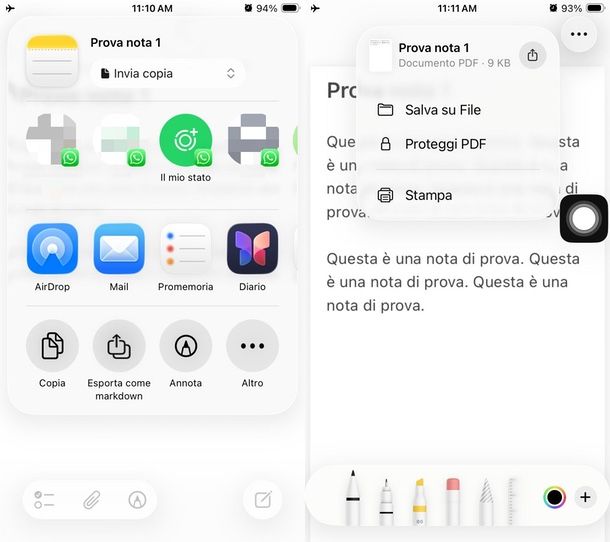 convertire nota iPhone in PDF Annota