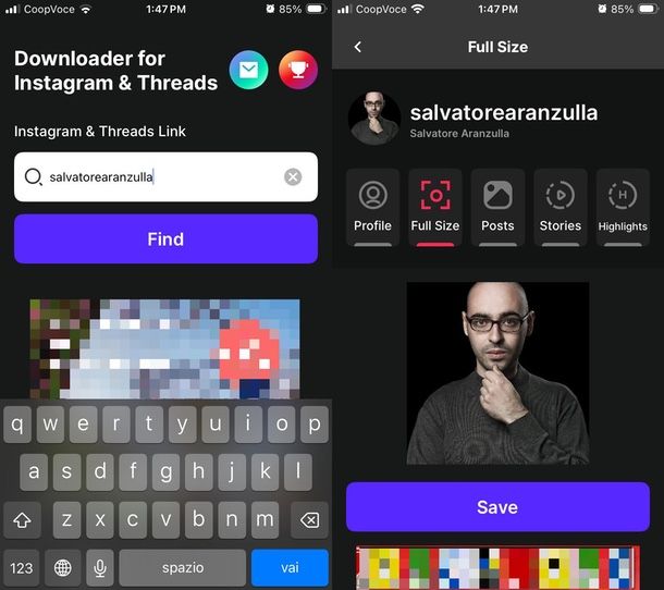 app iOS vedere foto profilo Instagram