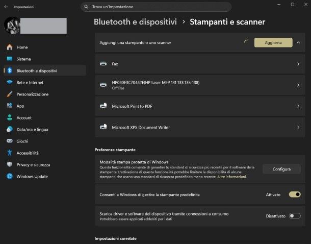 Aggiunta stampante Windows 11
