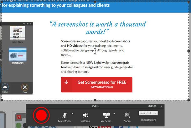 Interfaccia per registrare video di Screenpresso