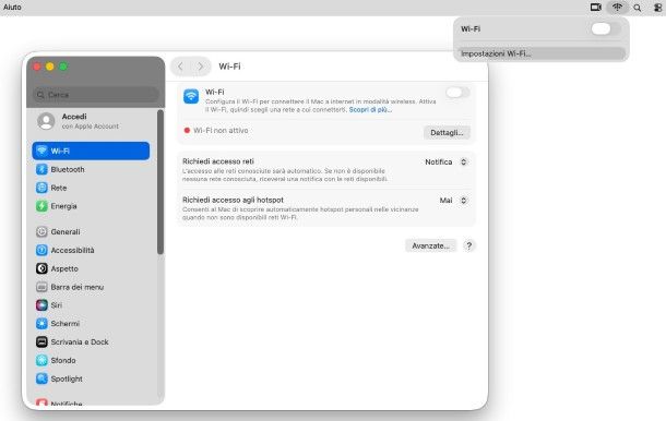 Impostazioni Wi-Fi macOS
