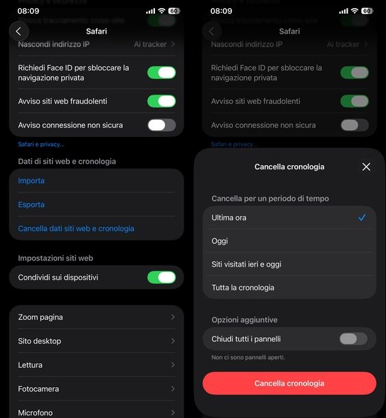 Eliminare dati navigazione Safari iPhone