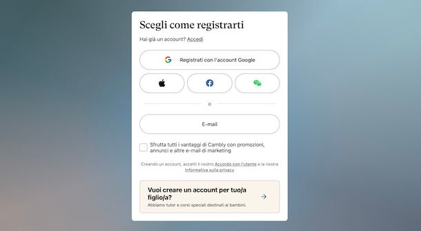 Creare account Cambly