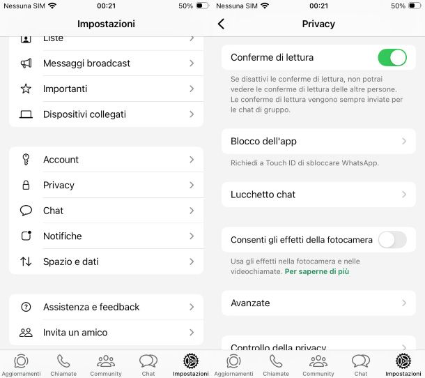 Blocco WhatsApp iPhone