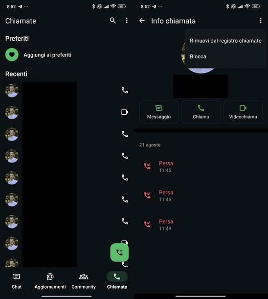 Inibire chiamata WhatsApp Android