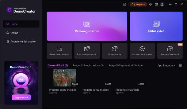 Homepage di Wondershare DemoCreator 8