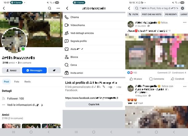 cercare post vecchi amici Facebook app