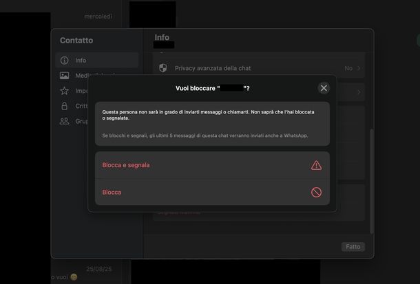 Bloccare numeri indesiderati WhatsApp macOS
