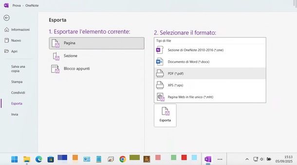 OneNote trasformare nota in PDF