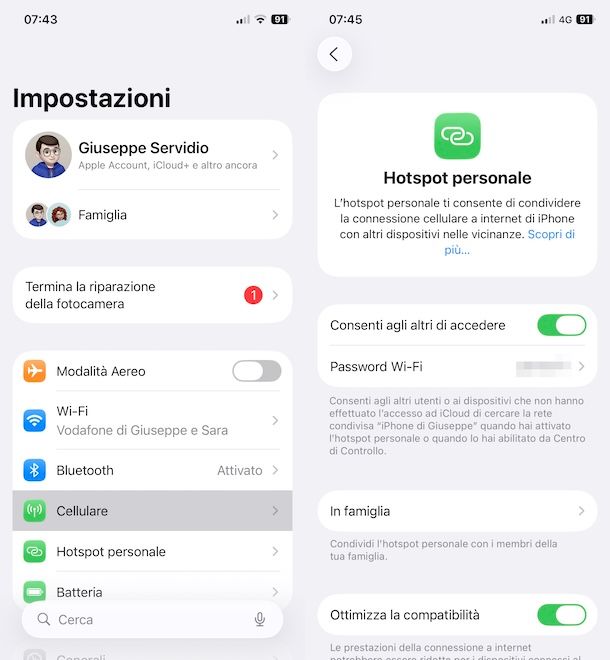 Come attivare hotspot iPhone