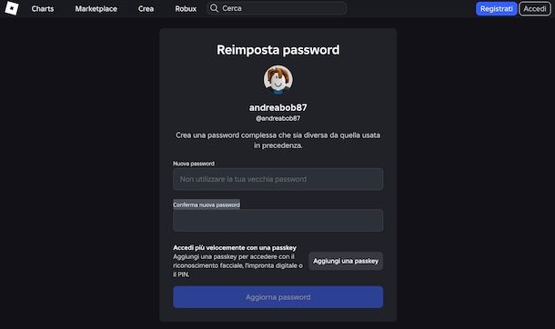 Recuperare password Roblox