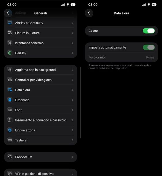 Cambiare ora automaticamente iPhone