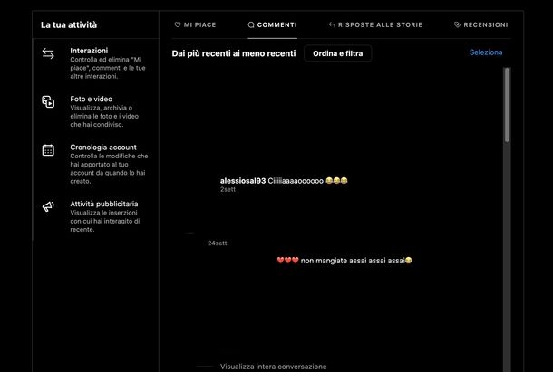 Vedere tutti miei commenti post Instagram Web