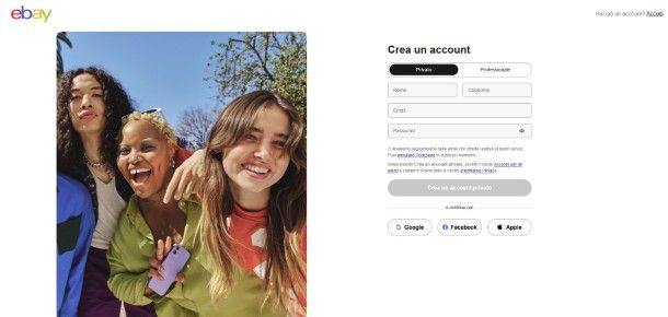 Creazione account eBay