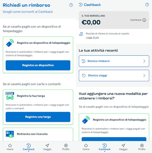 schermate app Muovy Cashback