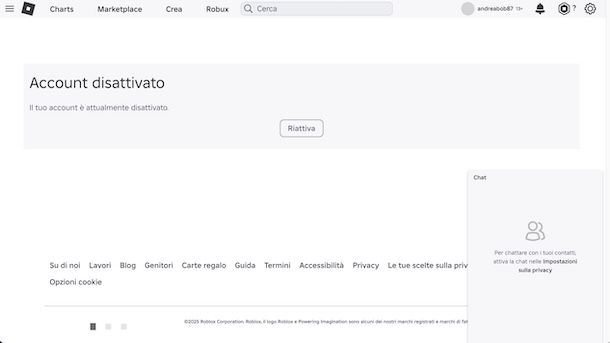 Riattivare account Roblox disattivato