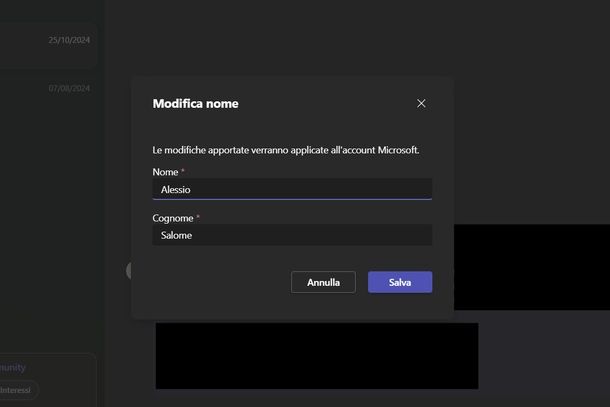 Cambiare nome account Microsoft Teams Windows