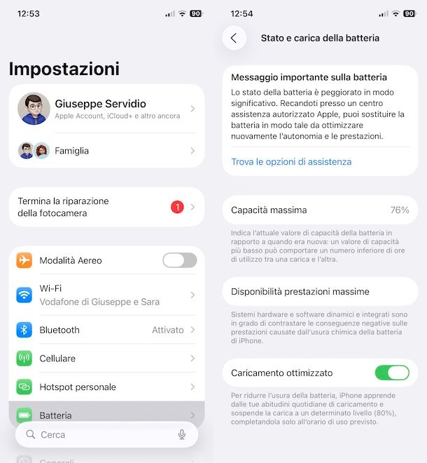 Controllare stato batteria iPhone