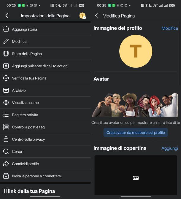 Impostazioni pagina Facebook