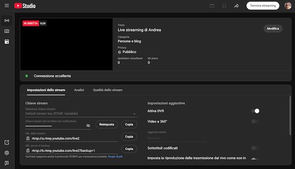 Fare live su YouTube con OBS