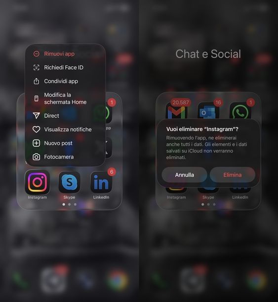 Disinstallare Instagram iPhone