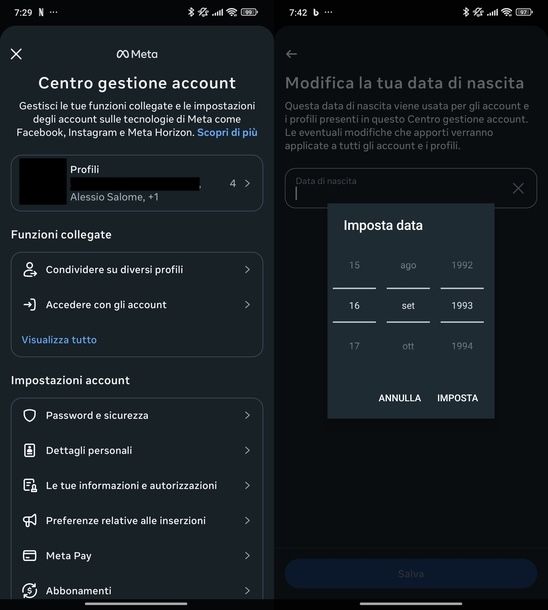 Cambiare età su Instagram Android