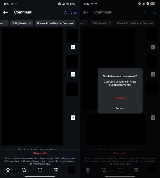 Vedere tutti miei commenti post Instagram Android