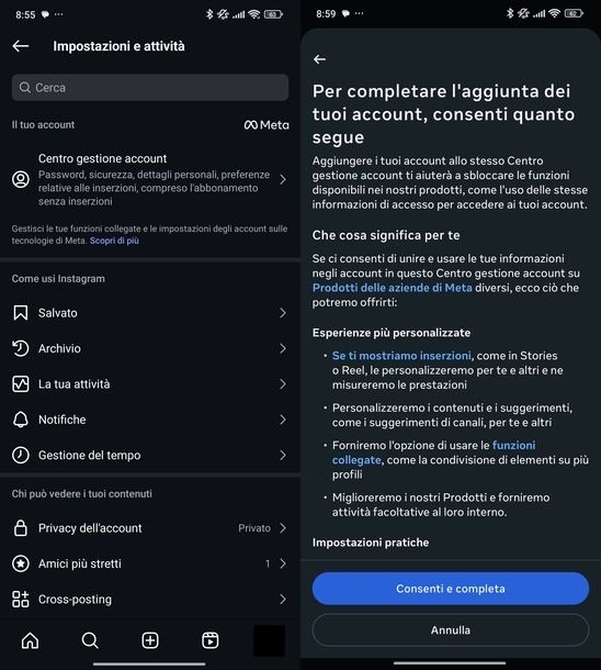 Accedere a Facebook tramite Instagram Android
