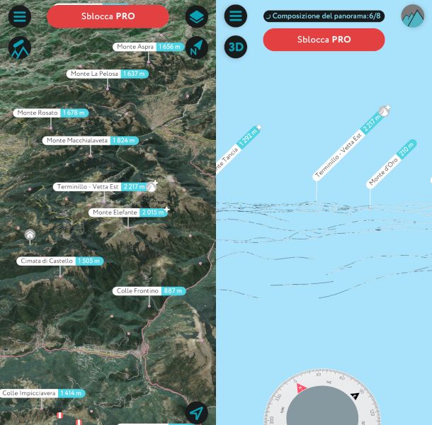schermate app PeakVisor