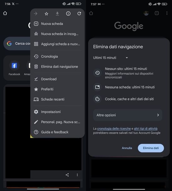 Eliminare dati navigazione Google Chrome Android