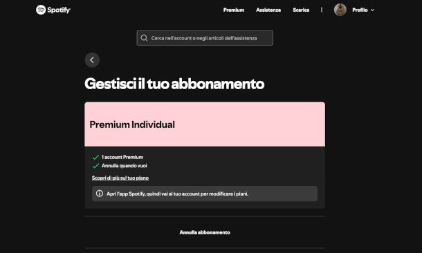 disattivazione spotify Premium da PC